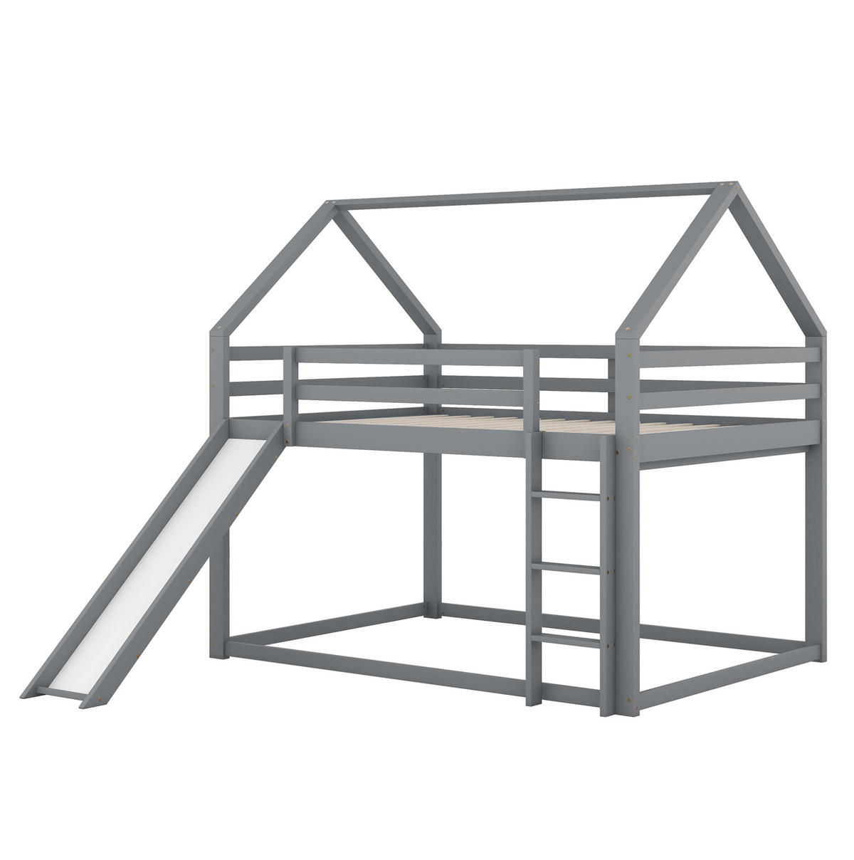 HAUS-ETAGENBETT aus Kiefernholz 140x200 cm Grau mit Rutsche und Leiter - Grau, Holzwerkstoff (140/200cm) - IVMEU