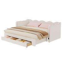 POLSTERBETT 90/200 cm in Beige mit 2 Schubladen, USB und Type-C - Beige, Holzwerkstoff/Textil (90/200cm) - CHICFURN