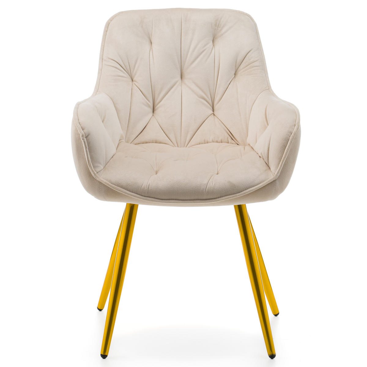 STUHL SIENA gepolstert mit Steppung - beige goldene Beine - Samt Velours - Ecru/Beige, Textil/Metall (58/87/61cm) - NEW HOME