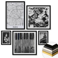WANDBILDER 5er-Set - 50x50 cm & 20x30 cm & 40x60 cm Schwarzer Rahmen - Porträt einer Frau mit einer Eiffel-Rose - Schwarz, Kunststoff (40/60cm) - ArtPrintCave