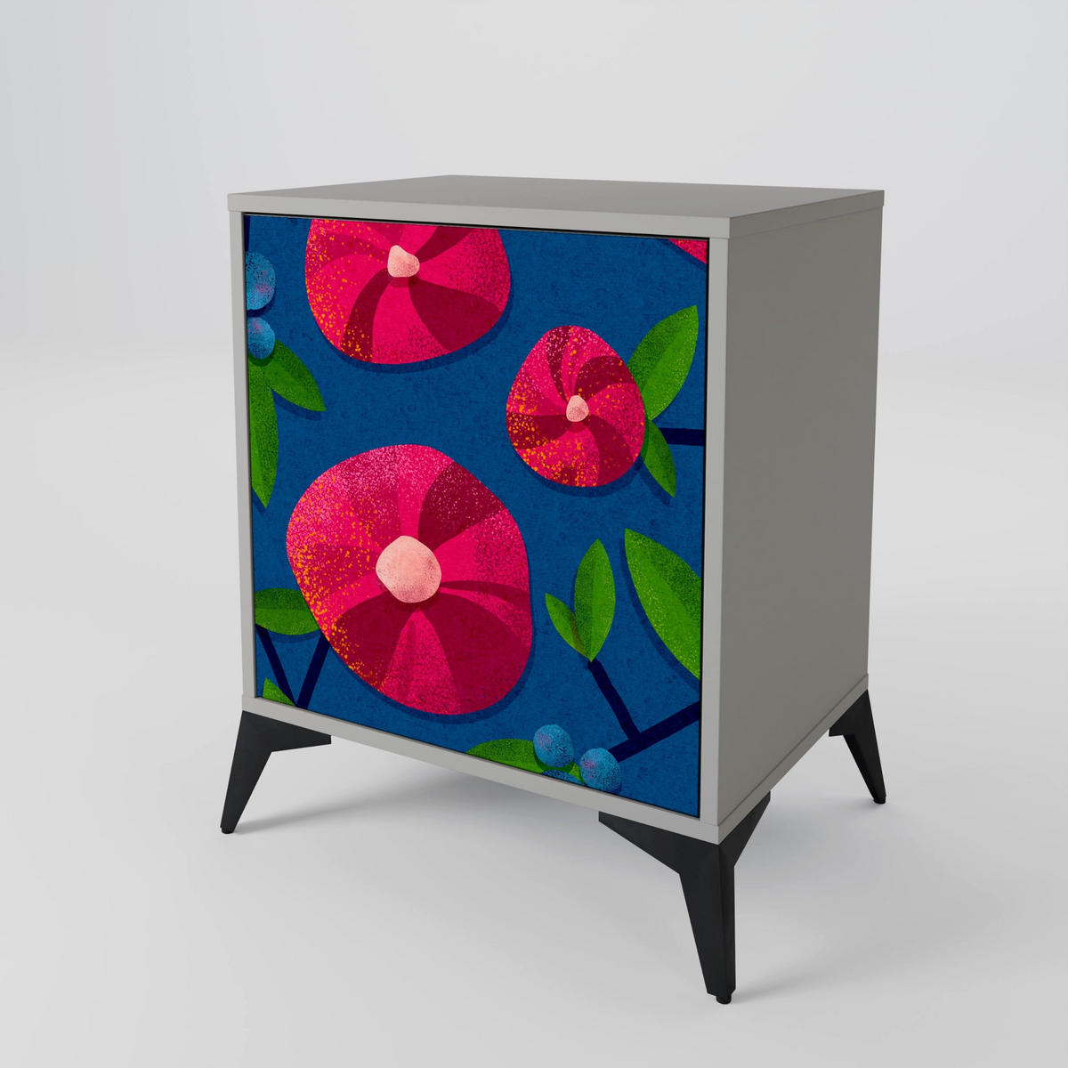 SIDEBOARD SPRING THOUGHTS, Grau, 57,5x42x77,5 cm, Schräge Buchenholzfüße - Buchefarben/Multicolor, Holzwerkstoff/Buchenholz (57.5/77.5/42cm) - SpaceRebels
