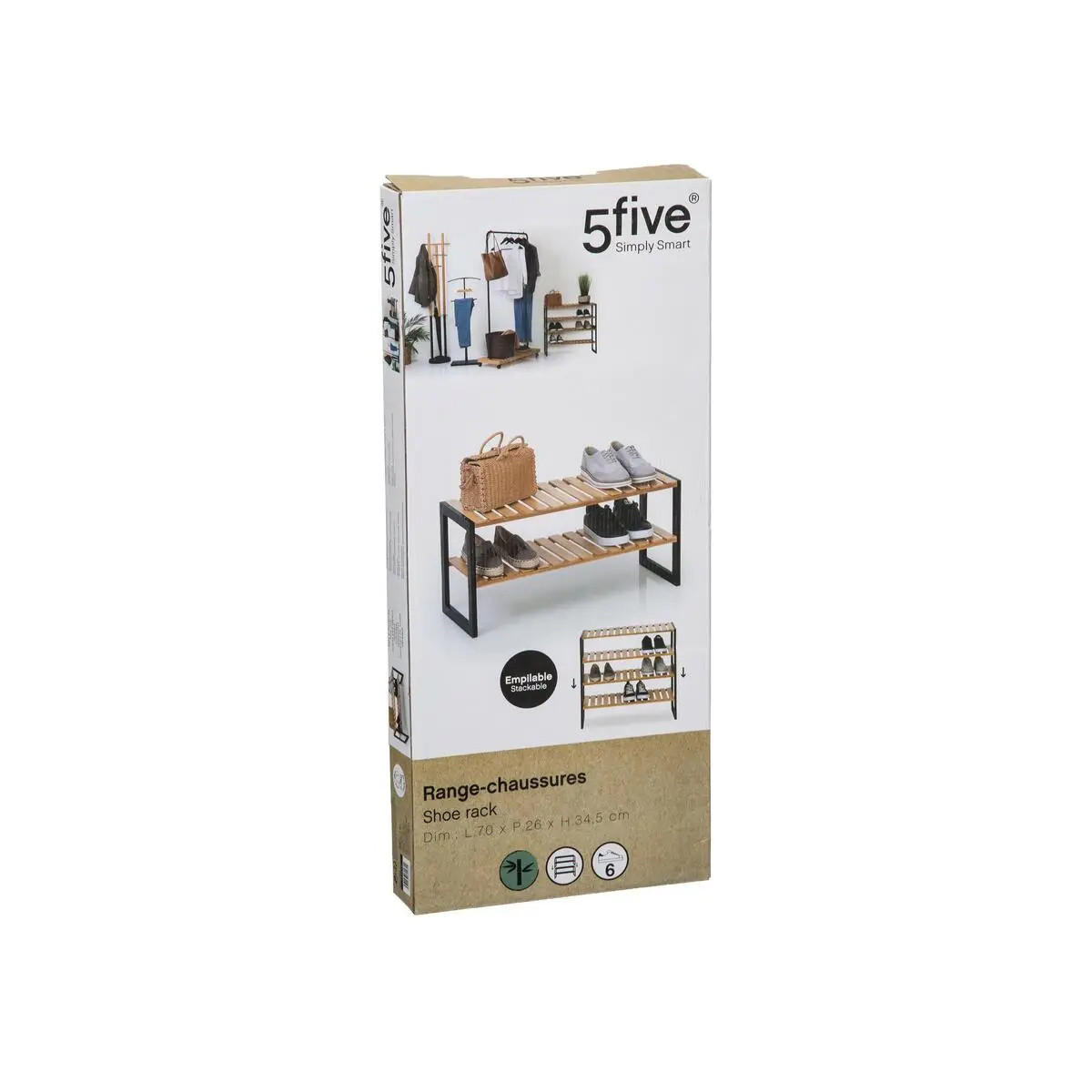 SCHUHREGAL für Flur 70/26/34,5 cm - Braun, Naturmaterialien (26/34.5/70cm) - 5five Simply Smart