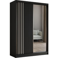 SCHWEBETÜRENSCHRANK Neli 150 cm mit Lamellen und Spiegel 2-türig, schwarz, schwarz, Lamelle weiß - Schwarz/Weiß, Kunststoff (150/216/61cm) - Margaret Hadas24