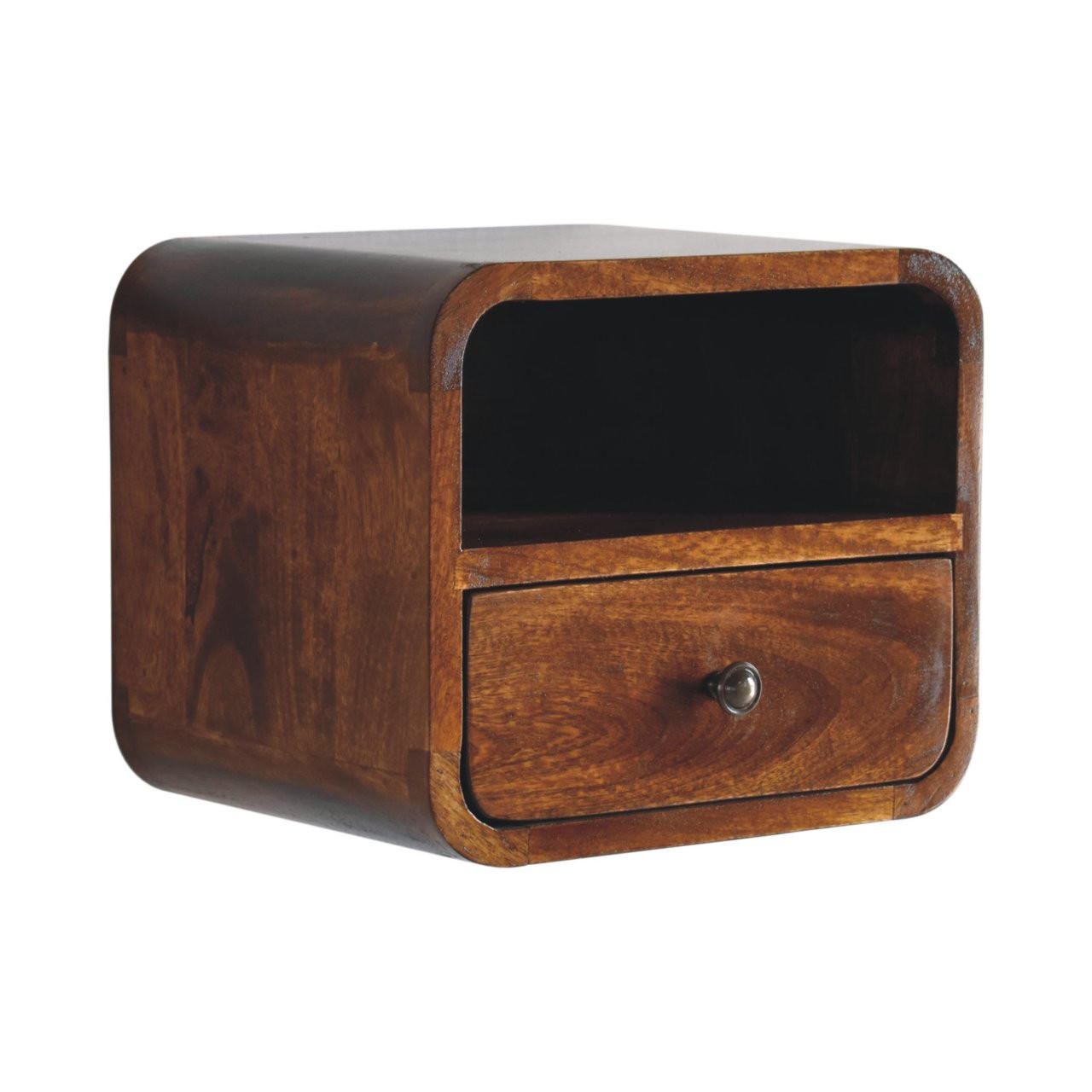 NACHTTISCH Petite, Wandmontiert, 1 Schublade, 1 offenes Fach, Braun - Messingfarben/Braun, Holz/Metall (30/25/25cm) - Artisan Furniture