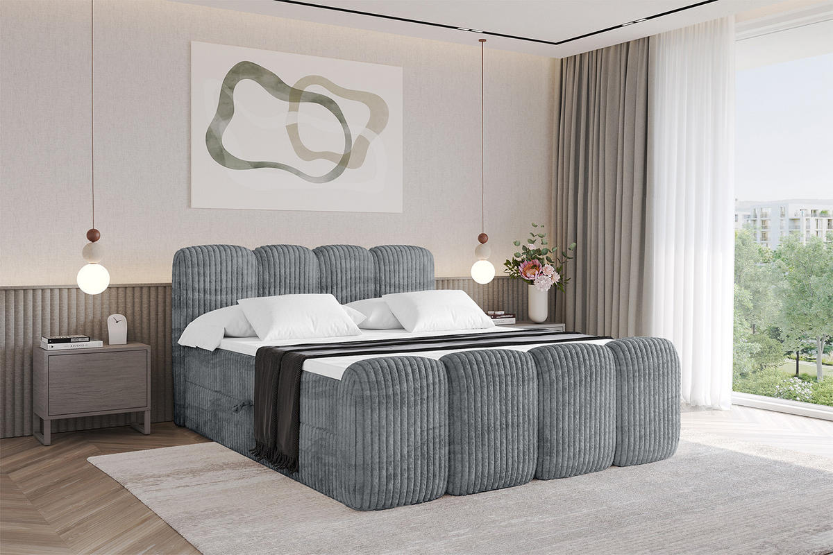BOXBETT mit Matratze H4 und Lattenrost - NINA-Z - 140x200 cm - Hellgrau - Hellgrau, Holzwerkstoff (140/200cm)