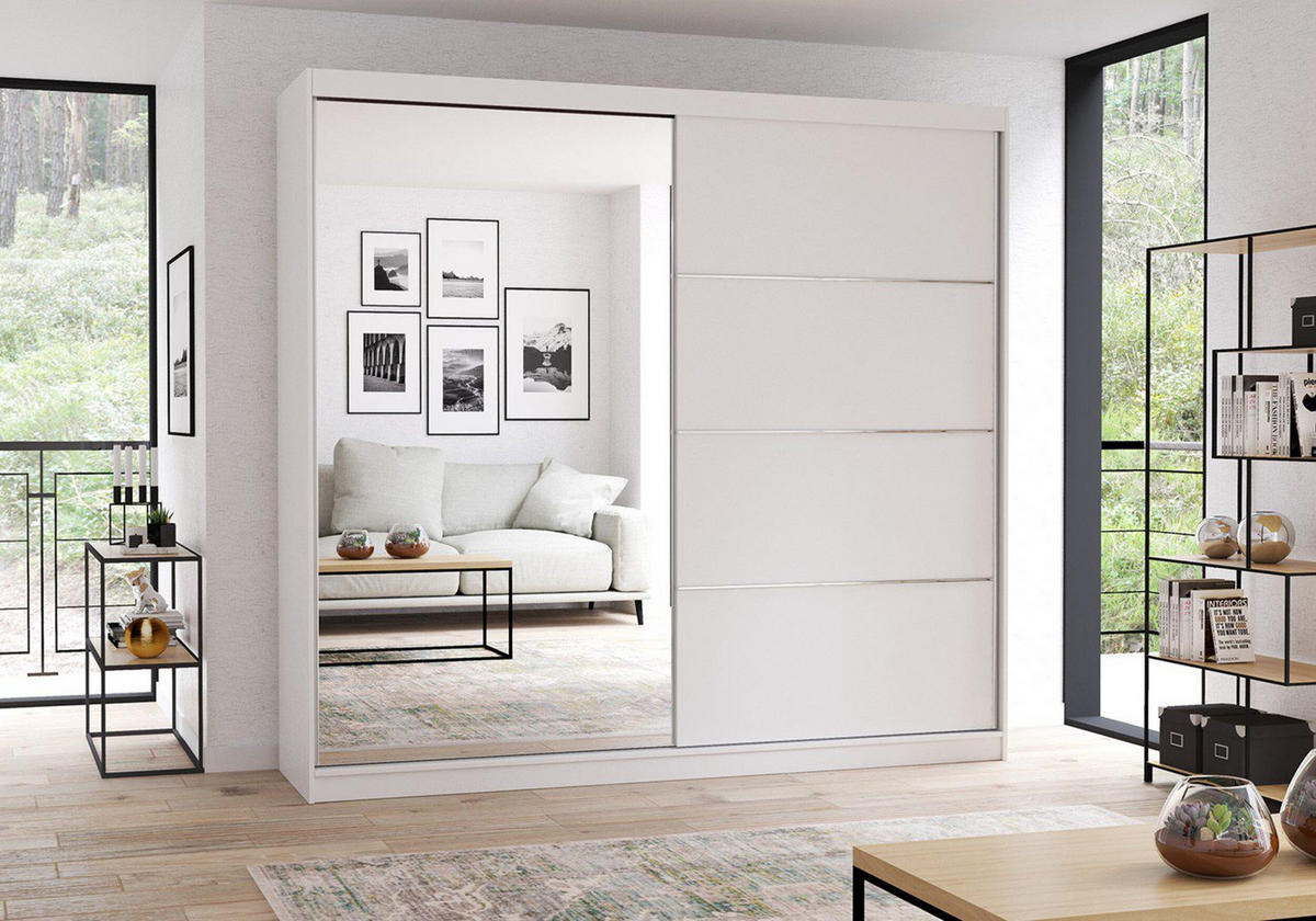 SCHIEBETÜRENSCHRANK - Schrank BEN 42 Weiß - Weiß, Holzwerkstoff (203/218/61cm) - Möblo