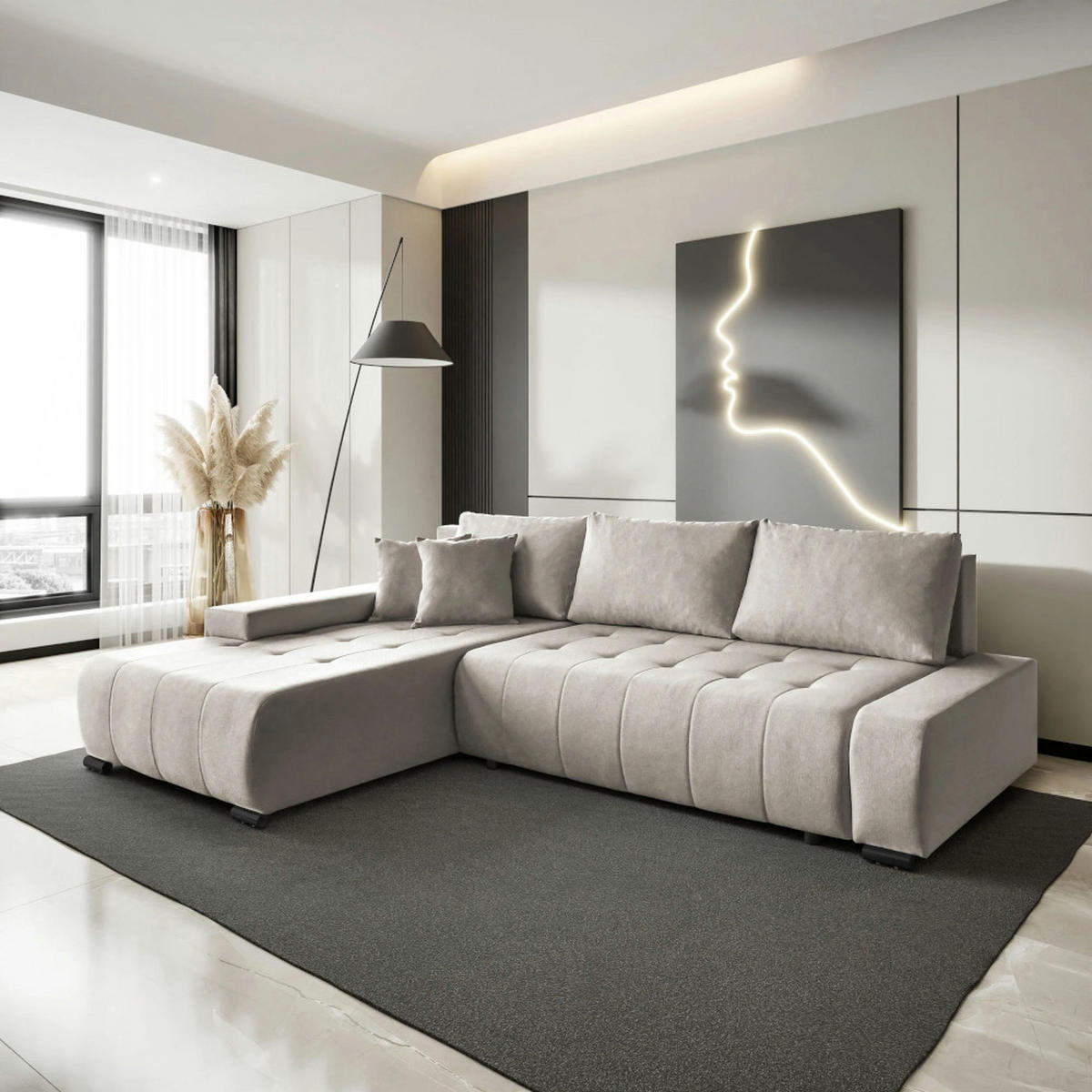 ECKSCHLAFSOFA Draco L Beige - Beige/Schwarz, Textil/Metall (268/183cm) - Beautysofa