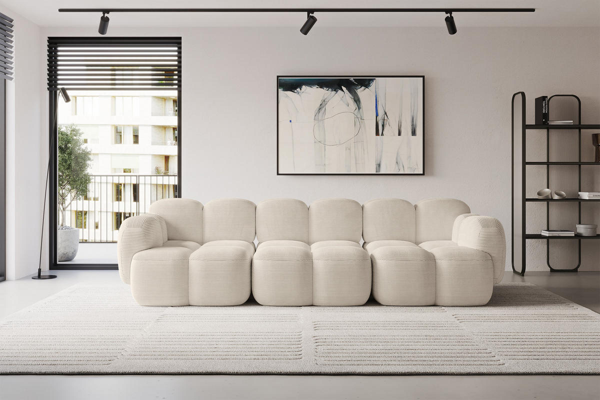 3-SITZER modulares Sofa Miko-S2 300x118x75 cm Beige Cord - Beige/Schwarz, Holzwerkstoff/Kunststoff (300/75/118cm) - ALTDECOR