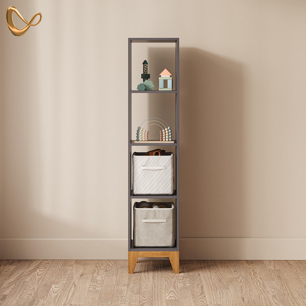 KINDERREGAL Mailo Grau/Artisan 35.2 x 159.5 cm - Eiche Artisan/Grau, Holzwerkstoff (35.2/159.5/30cm) - Livinity®