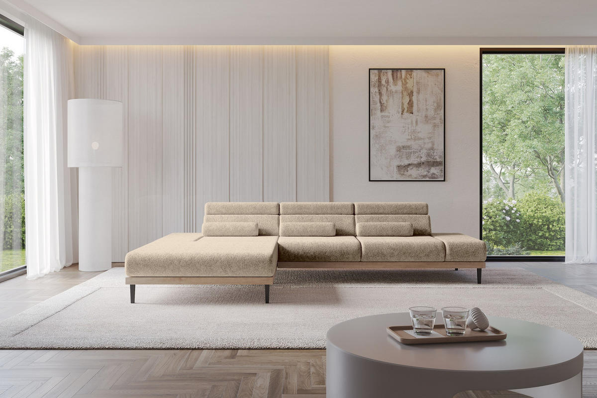 ELEKTRISCHES ECKSOFA Links MONA 316x205x85 Braun Velours - Braun, Holzwerkstoff/Textil (316/205cm) - ALTDECOR