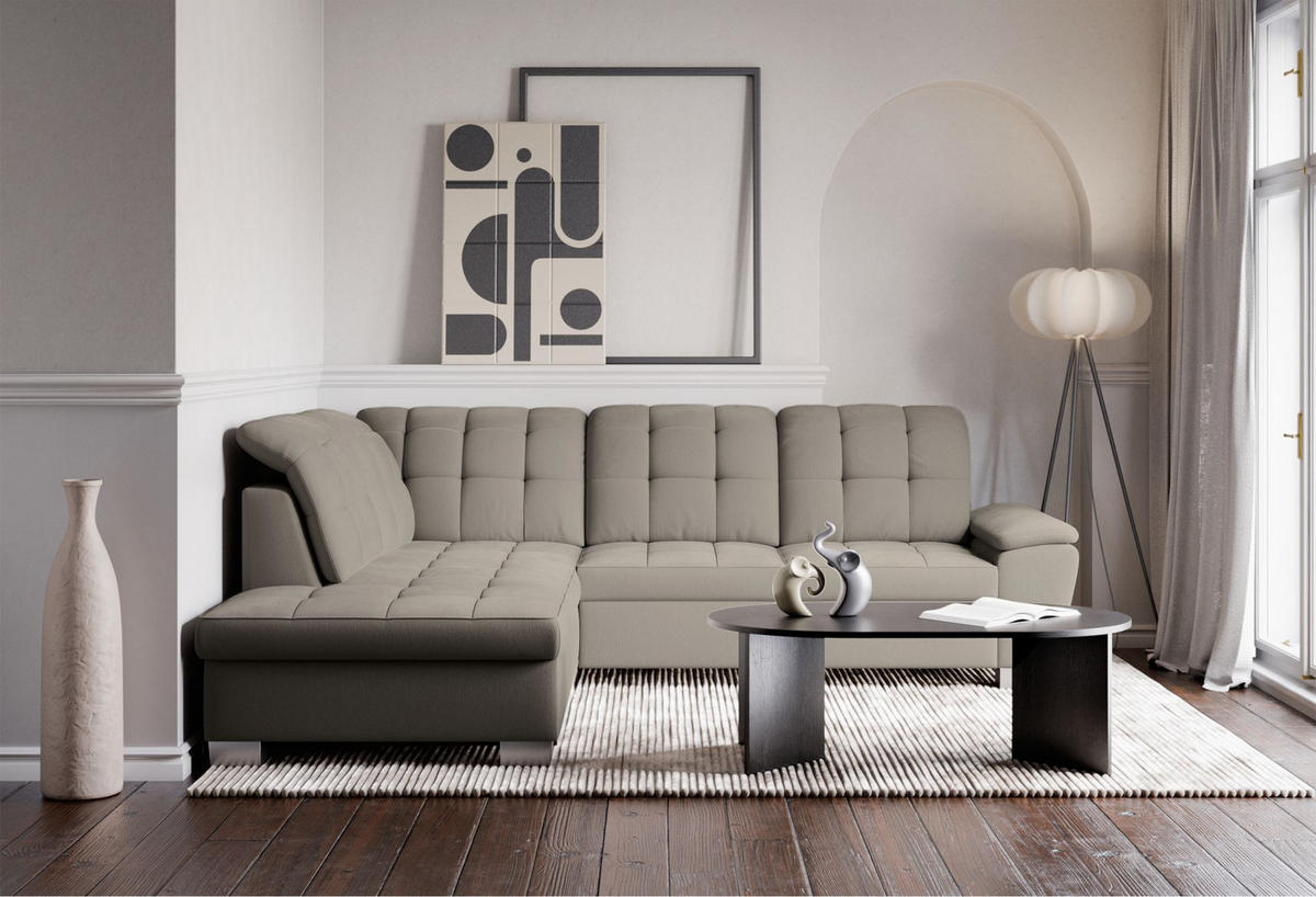 ECKSOFA Jamaal Taupe linksseitig - Taupe/Schwarz, Textil (258/212cm) - Selsey