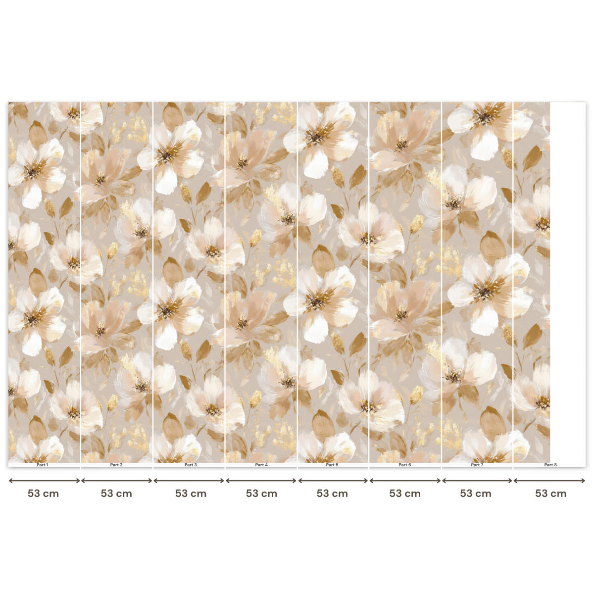 TAPETE - Blumen - künstlerisch - Gold - 400x280 cm - Beige, Papier (400/280cm) - OnlyWow