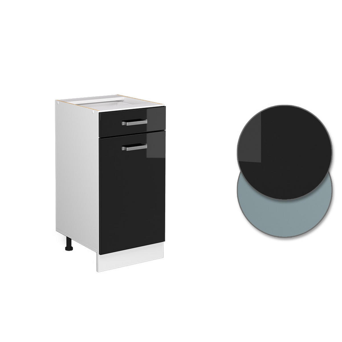 KÜCHENUNTERSCHRANK R-Line Schwarz Hochglanz 40 cm ohne Arbeitsplatte - Schwarz Hochglanz/Schwarz, Holzwerkstoff (40/81.6/46cm) - Vicco