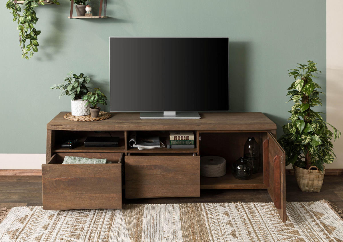 TV-BOARD Mango 178x48x58 braun geölt / sandgestrahlt PURE MANGO #123 - Braun, Holz (48/58/178cm) - Massivmoebel24