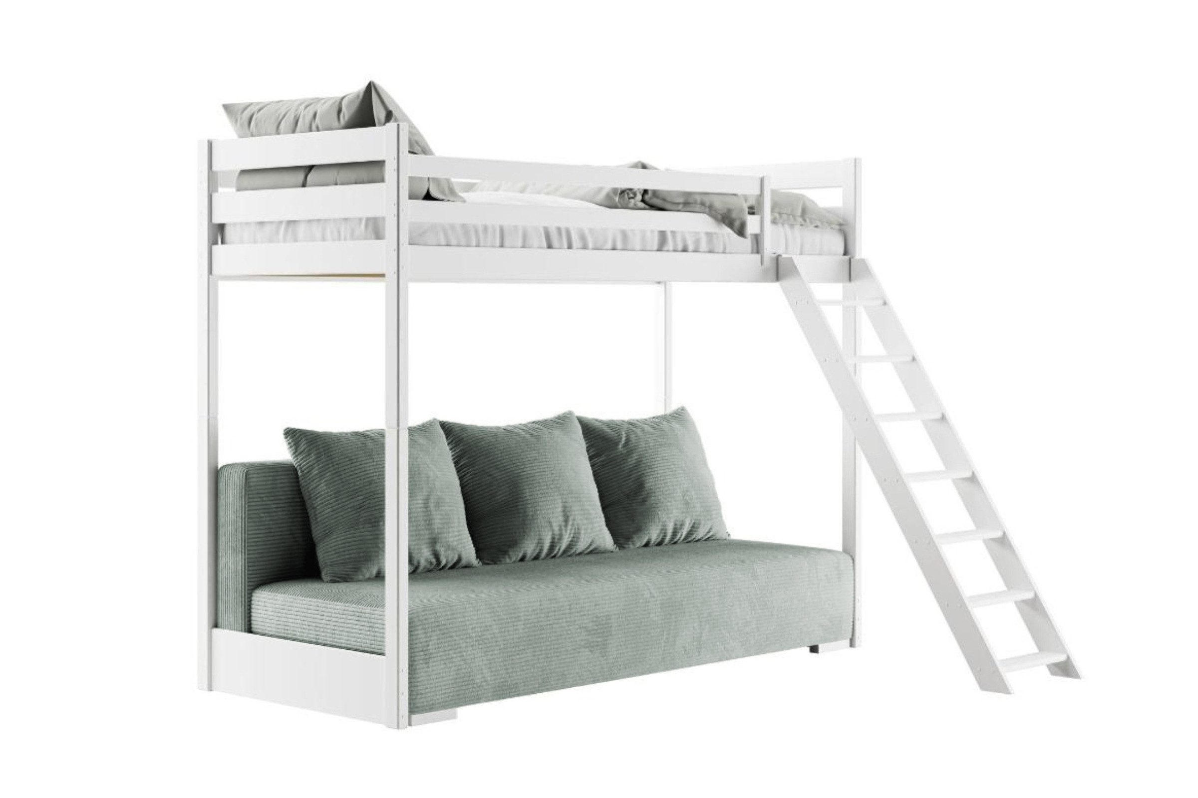 Deine Möbel 24 Etagenbett Weiß, Salbeigrün 90x200 cm