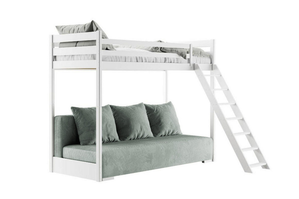 ETAGENBETT SIDNEY 90x200 in Weiß / Salbei - Salbeigrün/Weiß, Holz/Holzwerkstoff (90/200cm) - Deine Möbel 24