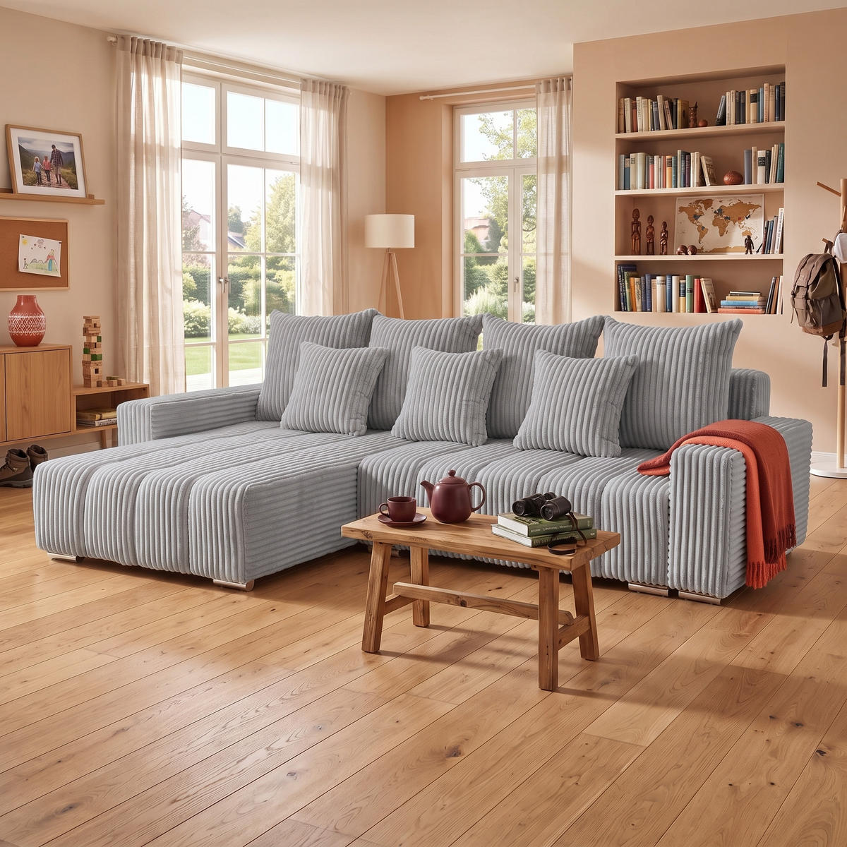 ECKSOFA PIANO L Links mit Schlaffunktion 137x234 Cord Grau - Silberfarben/Grau, Holz/Textil (278/178cm) - Muffo