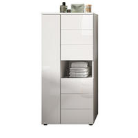 BADSCHRANK weiß Hochglanz 60 x 131 cm, Midischrank mit 9 Fächern - Weiß Hochglanz/Schwarz, Holzwerkstoff/Kunststoff (60/131/34cm) - Inn.Furn
