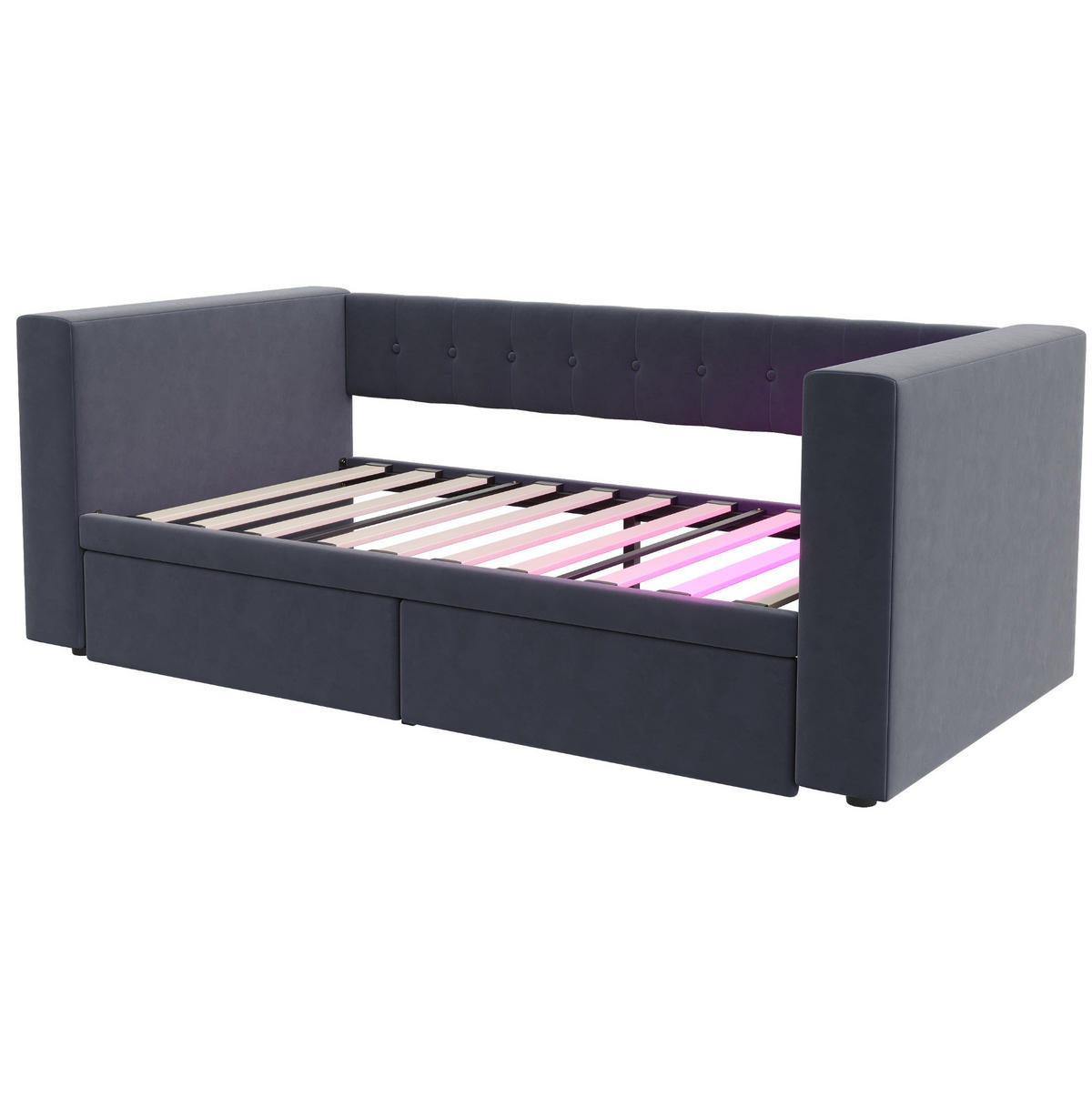 POLSTERBETT 90/190 cm dunkelgrau mit LED-Beleuchtung und großem Stauraum - Dunkelgrau, Textil (90/190cm) - OKWISH