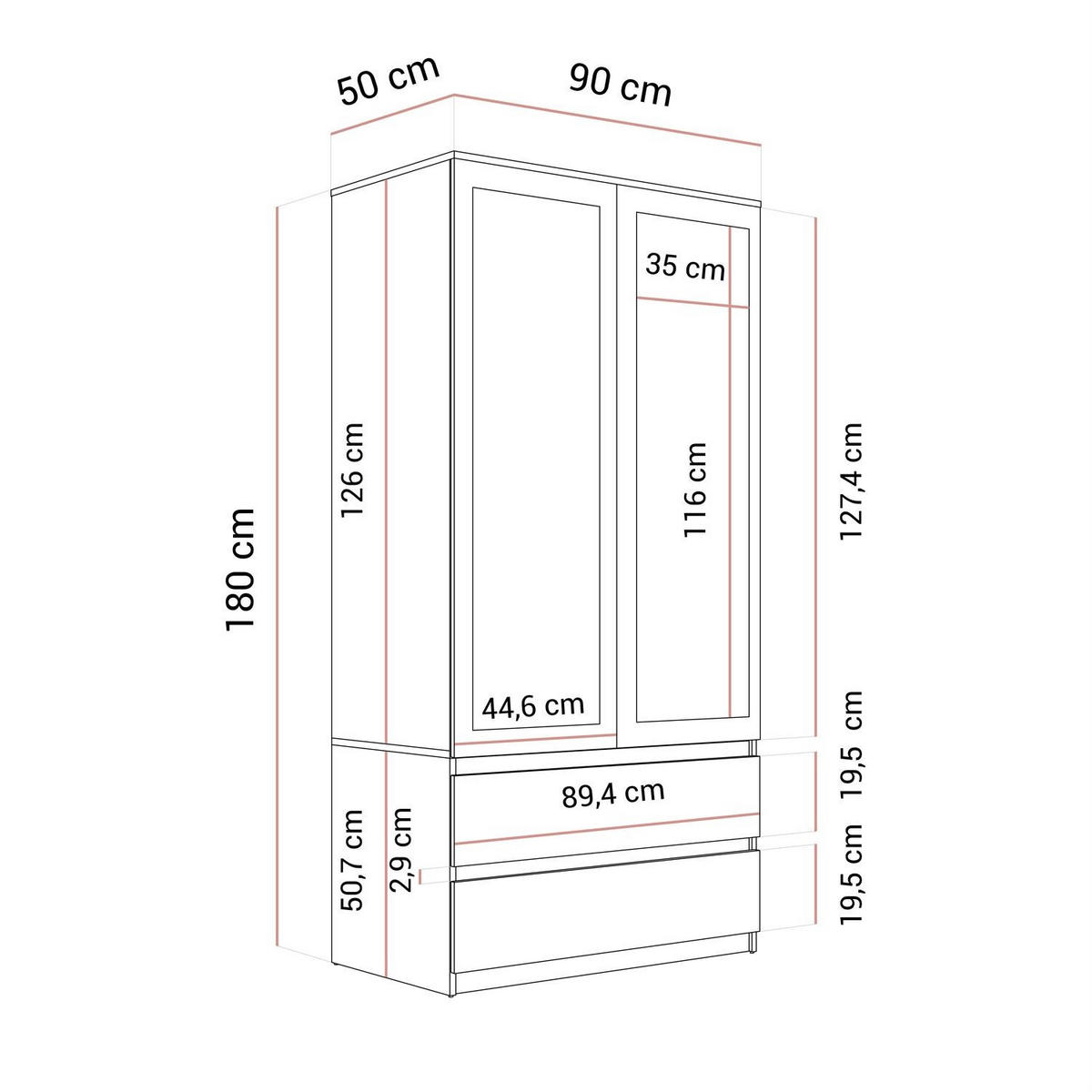 SCHRANK HANA SS-90 mit Spiegel Artisan Eiche / Anthrazit - Eiche Artisan, Holzwerkstoff (90/180/50cm) - Lookway