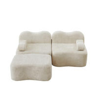 MODULARES Ecksofa ohne Montage mit Ottoman, Wellenform und Samtbezug, Beige - Beige, Textil (192/167cm) - Redom