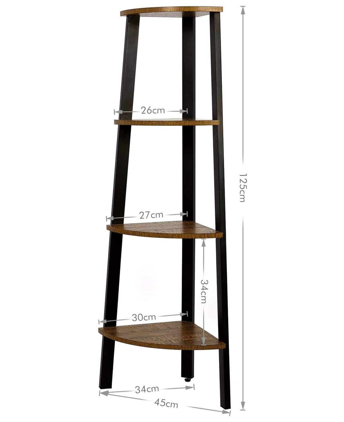 REGAL Rustikales Braun Schwarz 45x34 cm LLS34X Metallkonstruktion - Schwarz, Metall (45/125/34cm) - Edanti