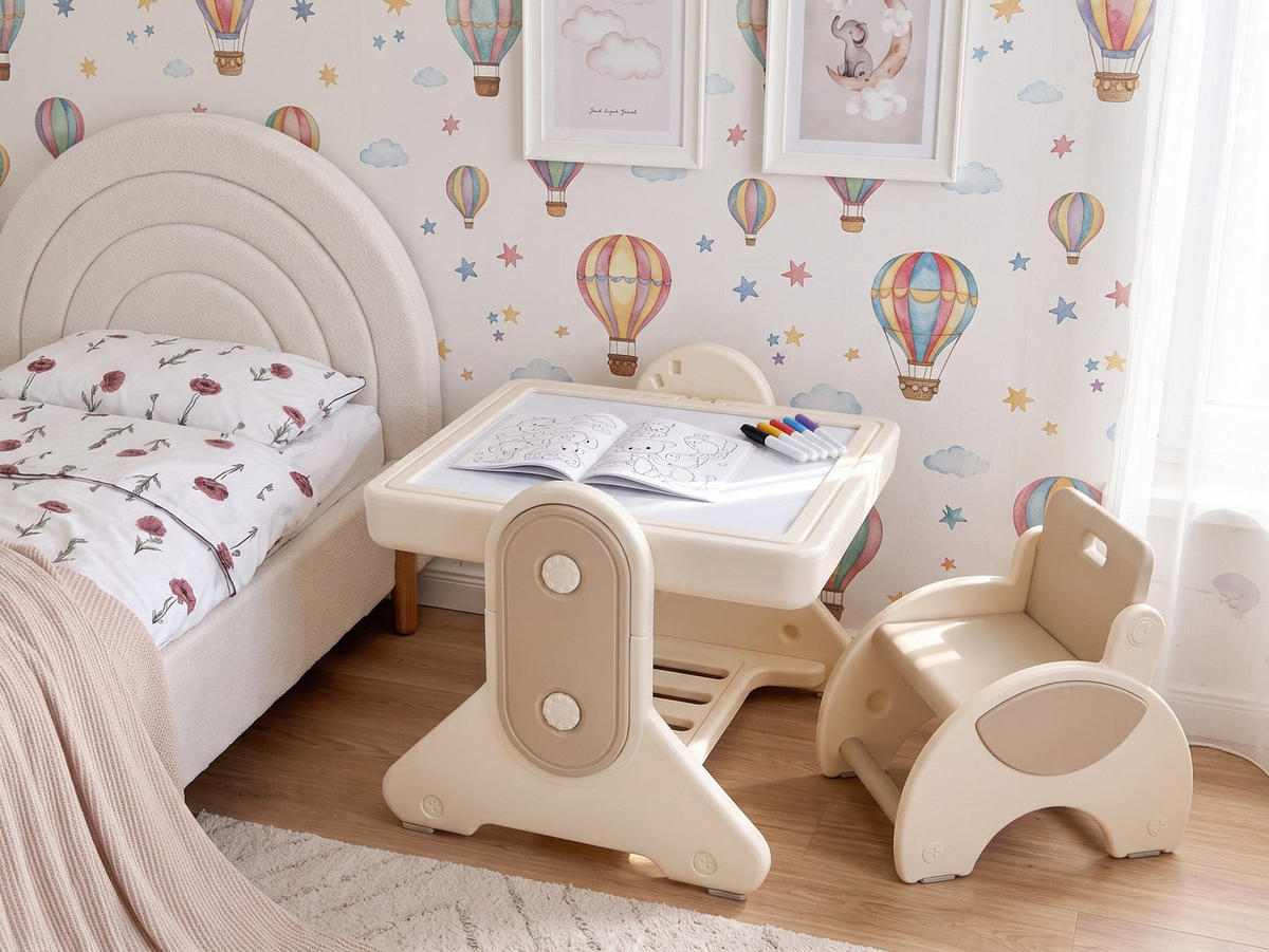 KINDERTISCH und Stuhlset Beige Mila - Beige, Kunststoff (58/60/61cm) - Beliani