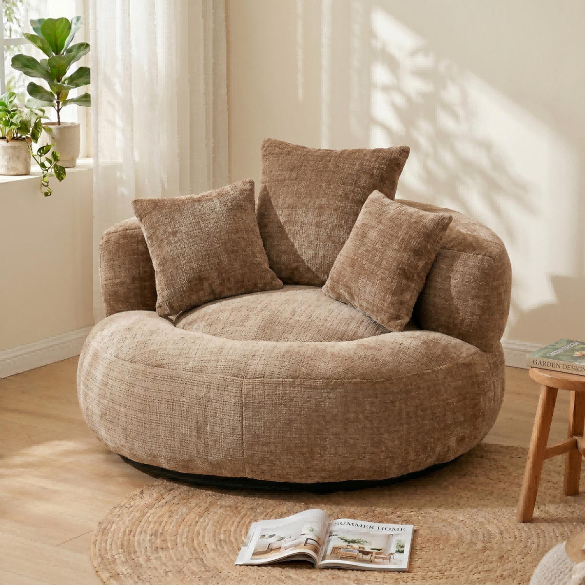SITZSACK Chenille, Sofa mit 3 extra Kopfkissen,Chenille,Braun - Braun, Textil (108/52/108cm) - LVHOM