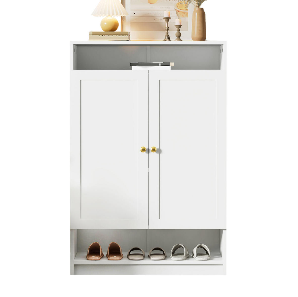 SCHUHSCHRANK aus Spanplatte 73x34x109cm in Weiß mit höhenverstellbaren Einlegeböden - Weiß, Holzwerkstoff (73/109/34cm) - Modfu