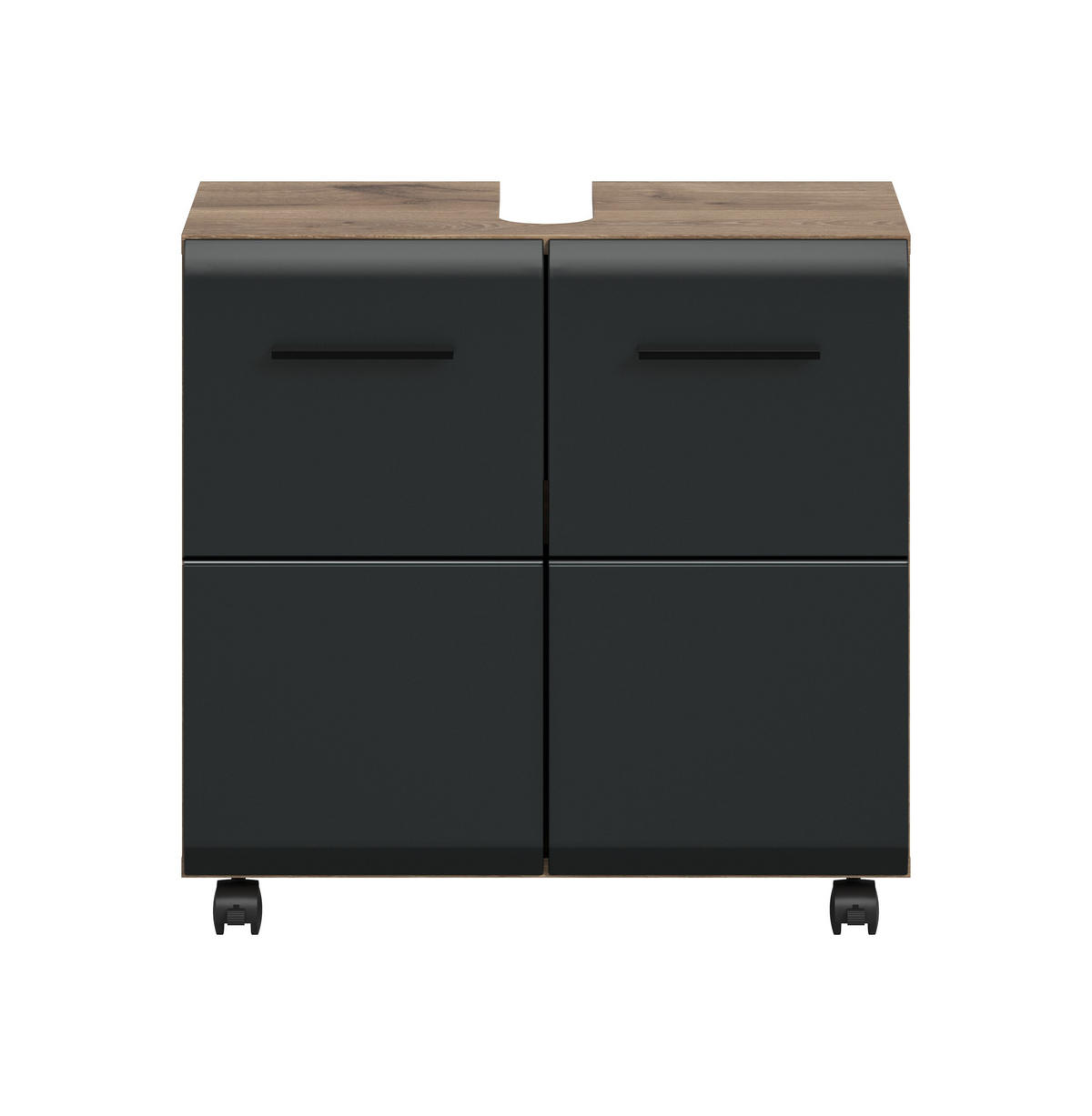 WASCHBECKENUNTERSCHRANK auf Rollen ICE (B/H/T: ca. 60/58/30 cm) in Nox Oak Nachbildung/schwarz matt - Eichefarben, Holzwerkstoff (60/58/30cm)