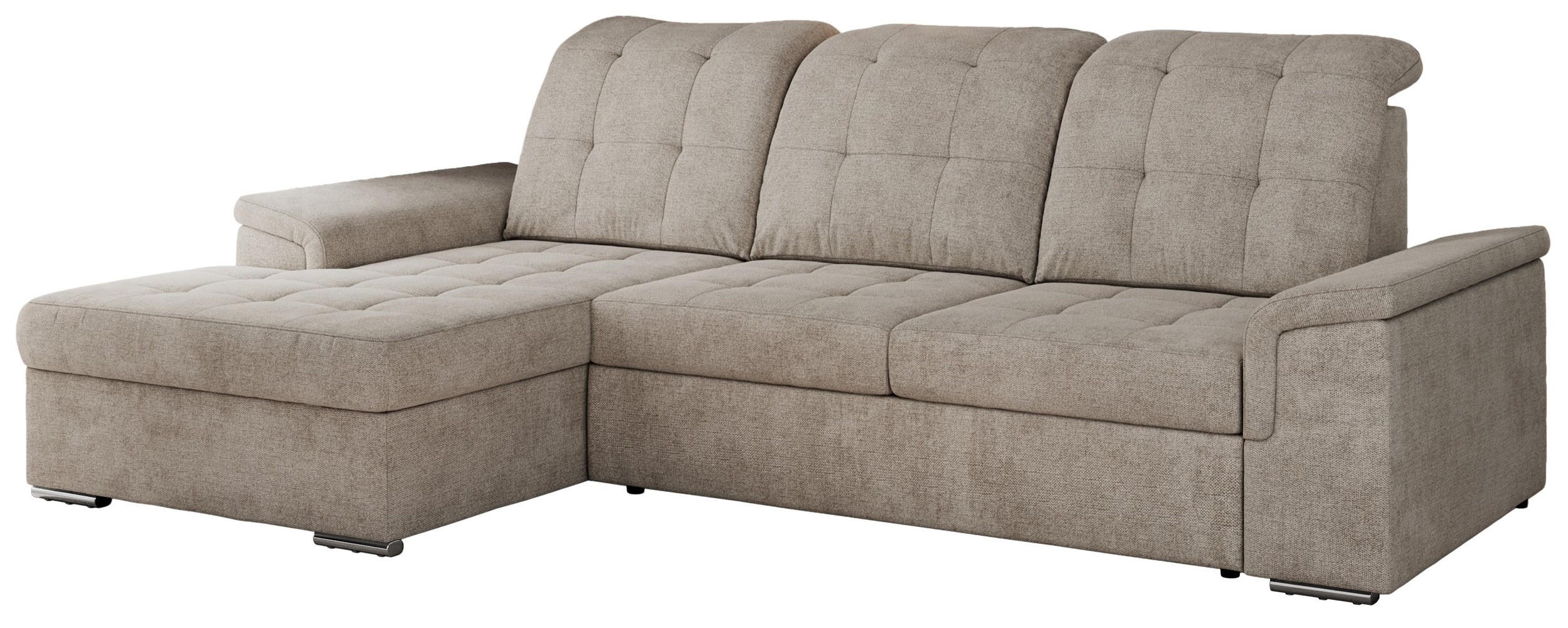 ECKSOFA MADRITO L - Beige Struktur - Links - Beige/Silberfarben, Textil/Metall (160/256cm)