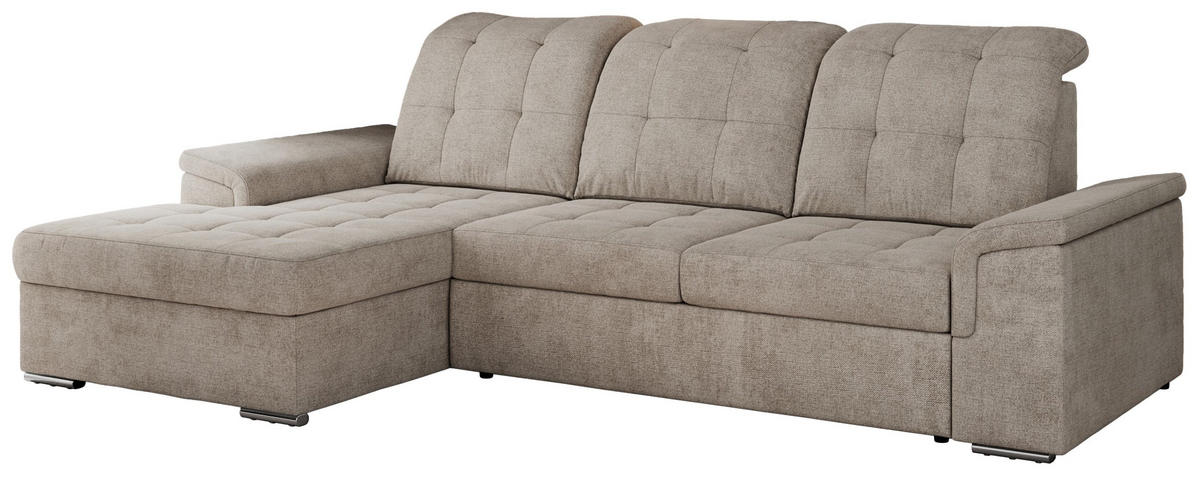 ECKSOFA MADRITO L - Beige Struktur - Links - Beige/Silberfarben, Textil/Metall (160/256cm)