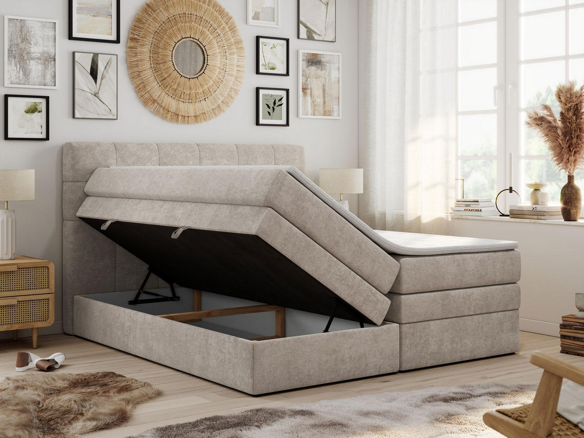 BOXSPRINGBETT LUKA KING 140/200 Beige Struktur - H3 - Beige, Holz/Textil (140/200cm) - MKS