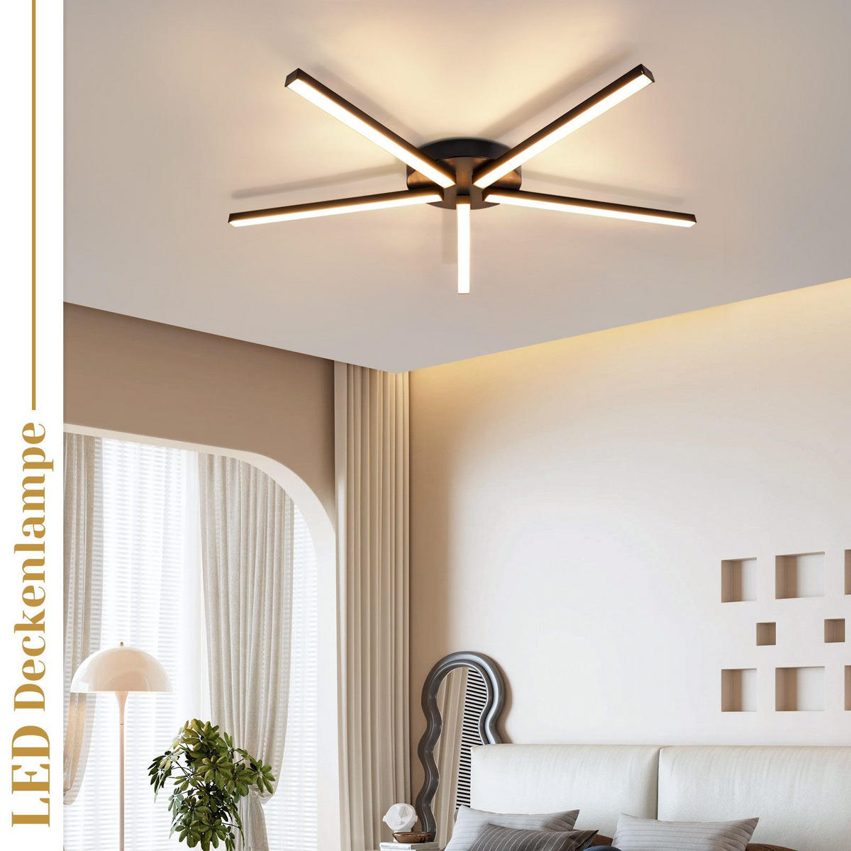 LED-DECKENLEUCHTE Halberstadt 64.2/61.1/4.8 cm - Schwarz, Metall (64.2/61.1/4.8cm) - Nettlife
