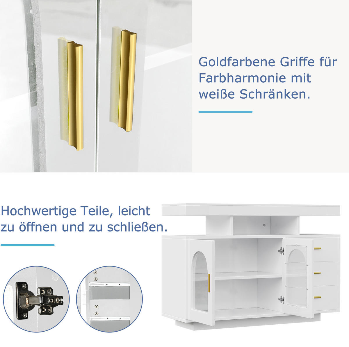 SIDEBOARD aus Spanplatte 120x40x80 cm Weiß mit App-gesteuerter LED-Beleuchtung, Hochglanzfront und viel Stauraum - Weiß, Holzwerkstoff (120/80/40cm) - Modfu