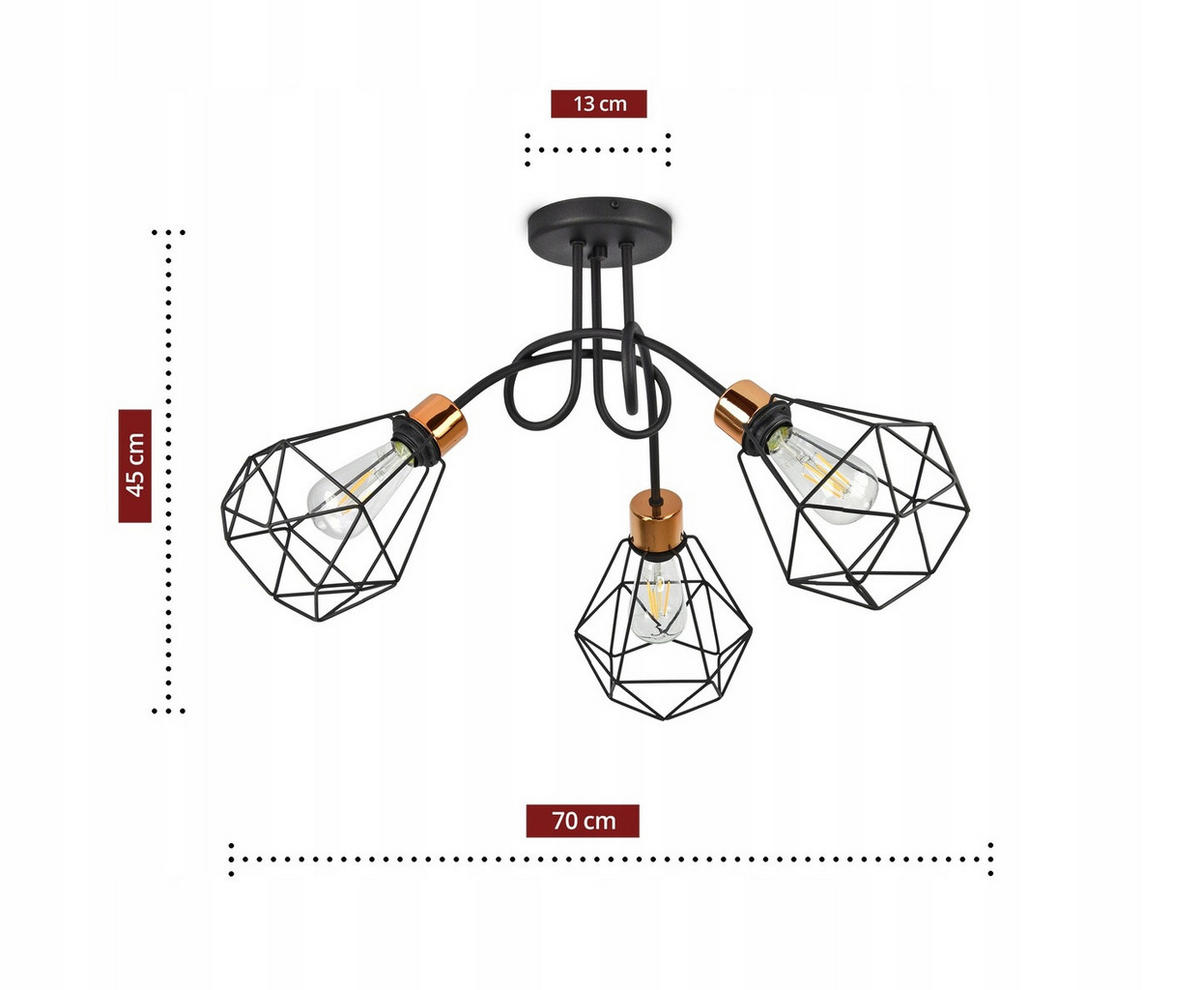 DECKENLEUCHTE EDISON II - Goldfarben/Schwarz, Metall (20/70/45cm) - kiki design