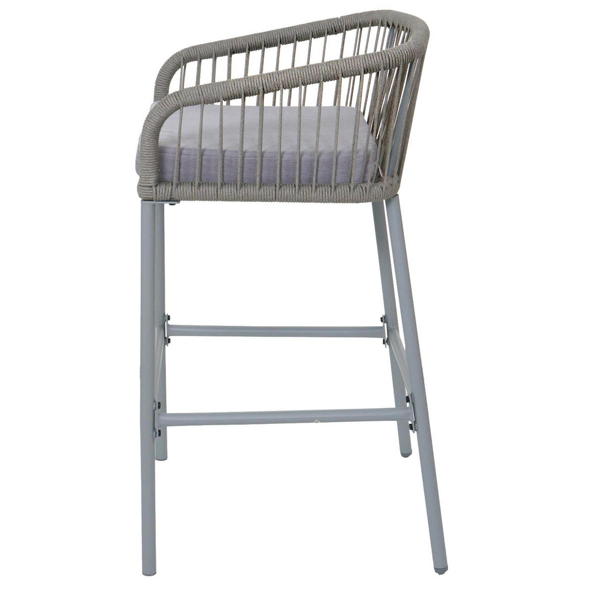 GARTENSTUHL 2er-Set HxBxT 92x51x53cm Sitzhöhe 76cm Seilgeflecht Metall Hellgrau Kissen Hellgrau - Hellgrau, Metall (51/92/53cm) - PROREGAL