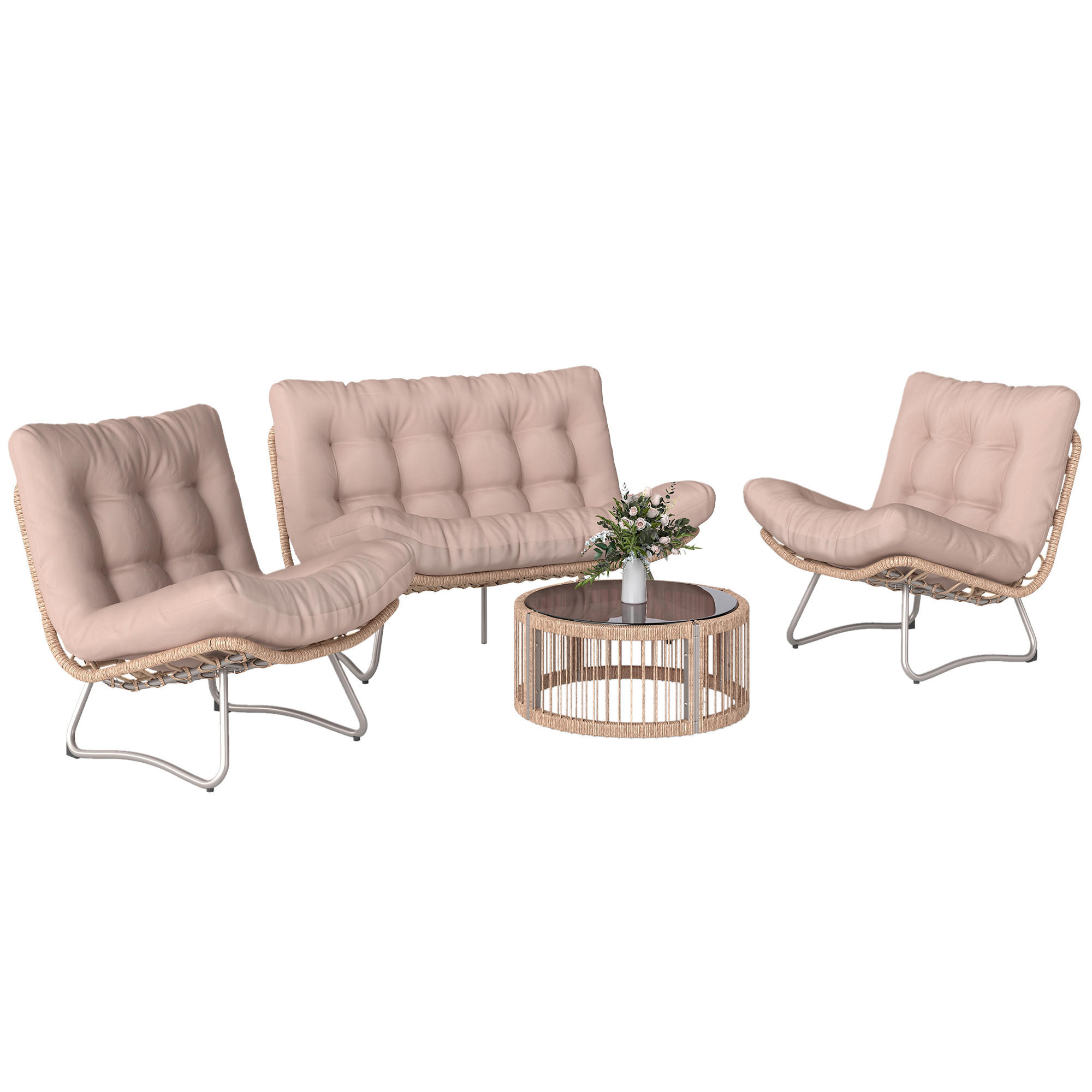 GARTENMÖBEL-SET 4-teilig DE-06774 mit Zweisitzer & Glastisch - Braun, Kunststoff/Metall - ComfortXL