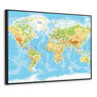 LEINWAND Bilder mit Rahmen - Weltkarte - Statistisch - Blau - Erde - Bildung - 80x60 - Blau, Textil (80/60cm) - MuchoWow