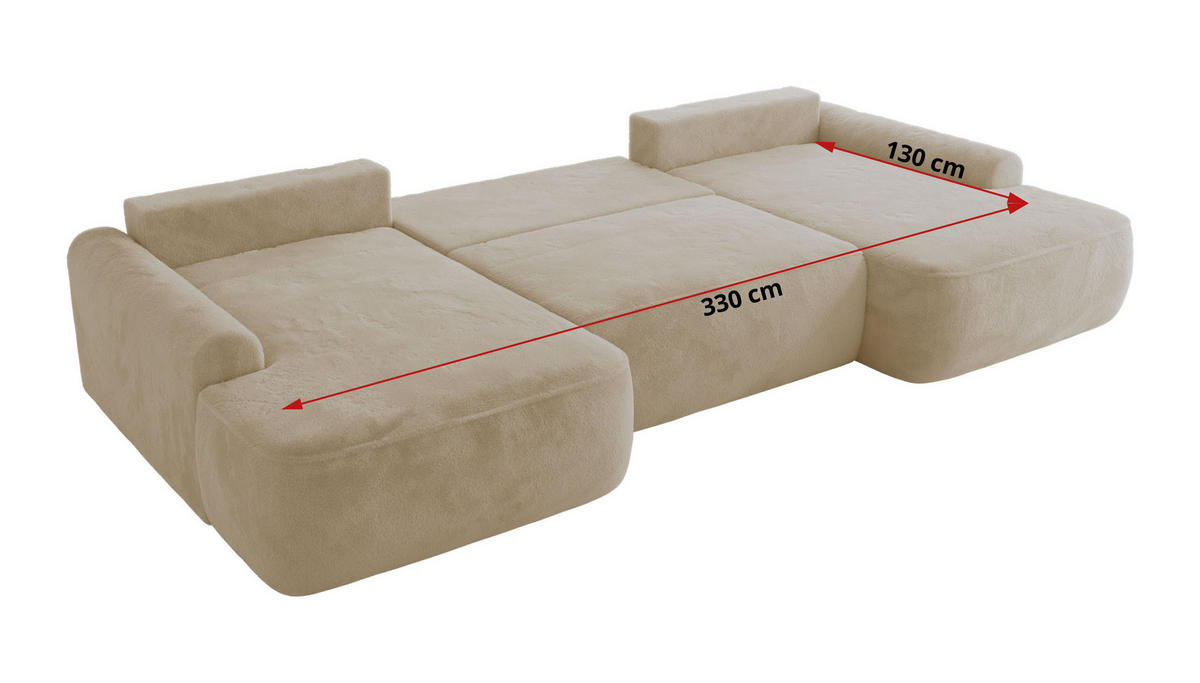 WOHNLANDSCHAFT CUBO U Creme Plüsch - Creme/Schwarz, Kunststoff/Textil (370/100/187cm) - MKS