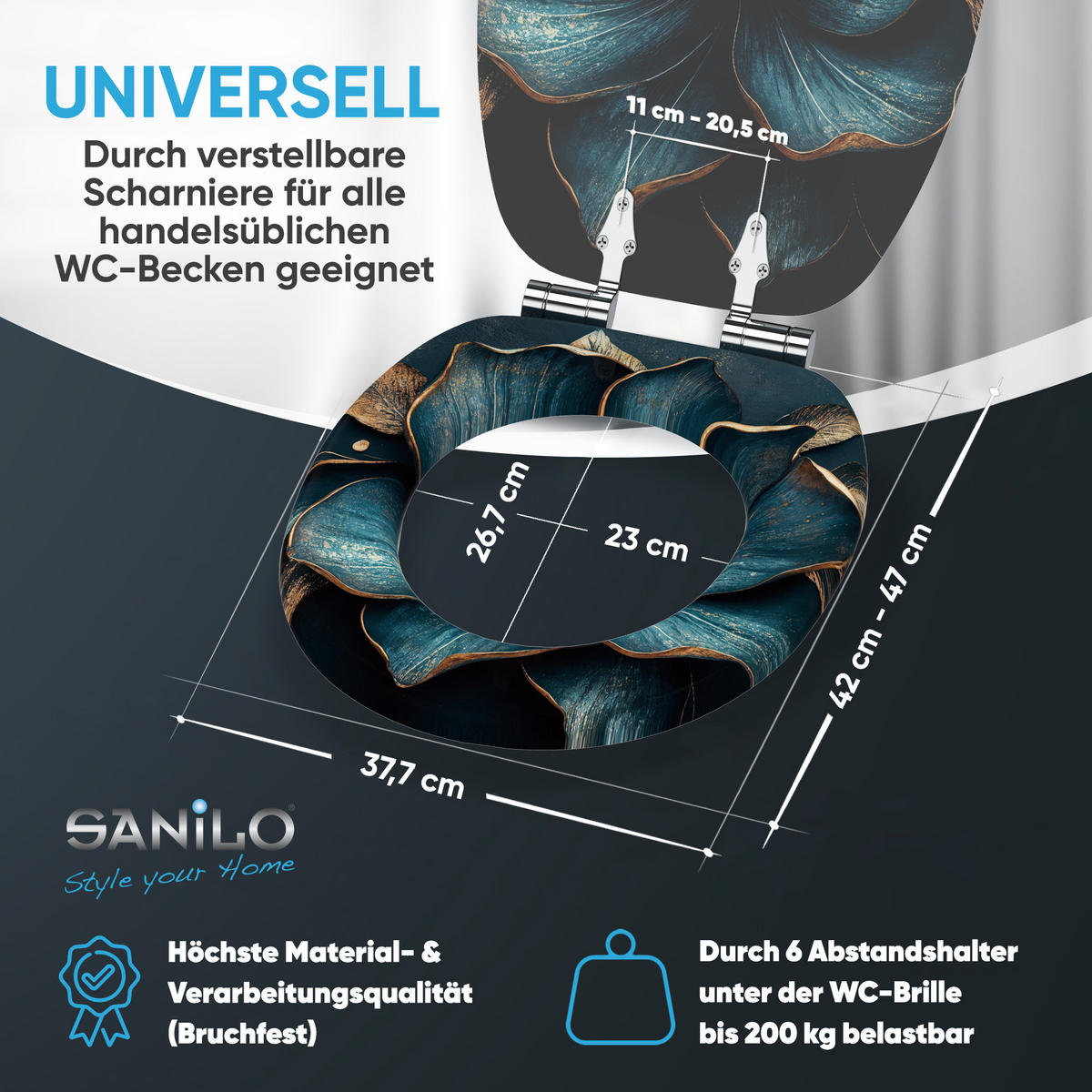 WC Sitz mit Absenkautomatik Bellezza - Blau, Holzwerkstoff (38/6/47cm) - Sanilo