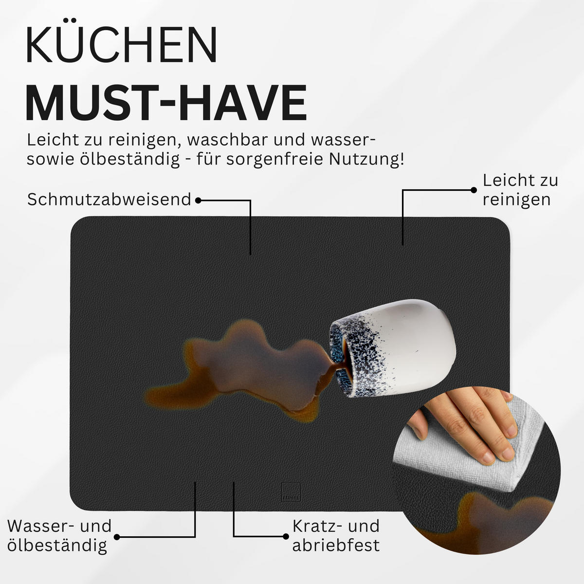 TISCHSET - Kunstleder - Doppelseitig - Grau/Schwarz - Rechteckig - 44,5x30cm - 8 Stück - Schwarz, Kunststoff (44.5/30cm) - Sänger