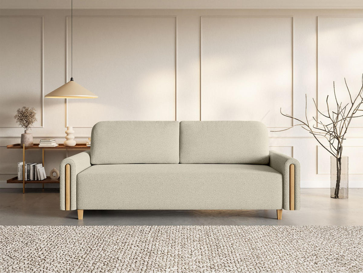 3-SITZER SCHLAFSOFA Majla Hellbeige - Ecru/Eichefarben, Holz/Textil (236/93/97cm) - Selsey