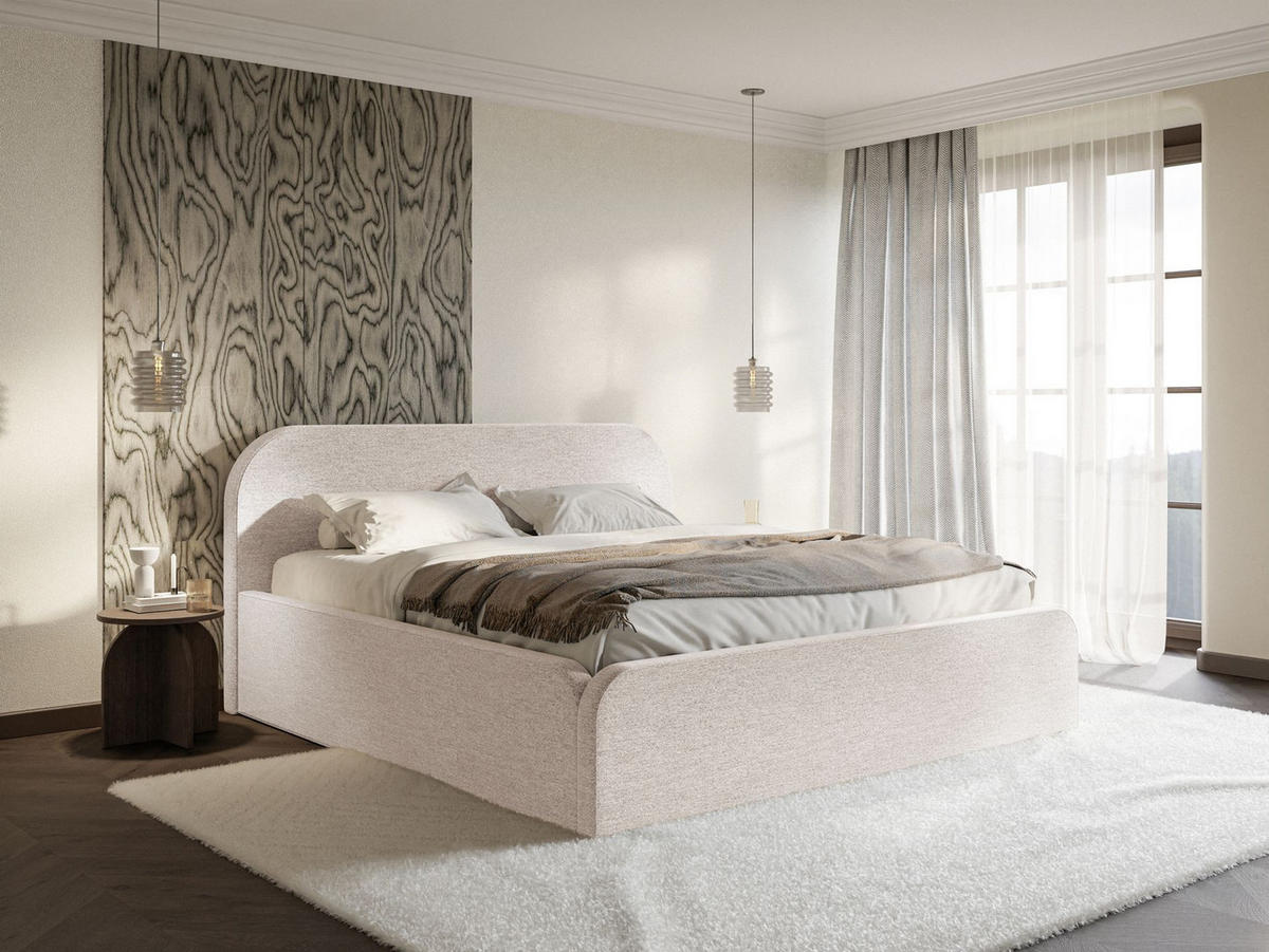 POLSTERBETT Umike Hellbeige Chenille mit Bettkasten 160x200 cm - Ecru, Textil (160/200cm) - Selsey