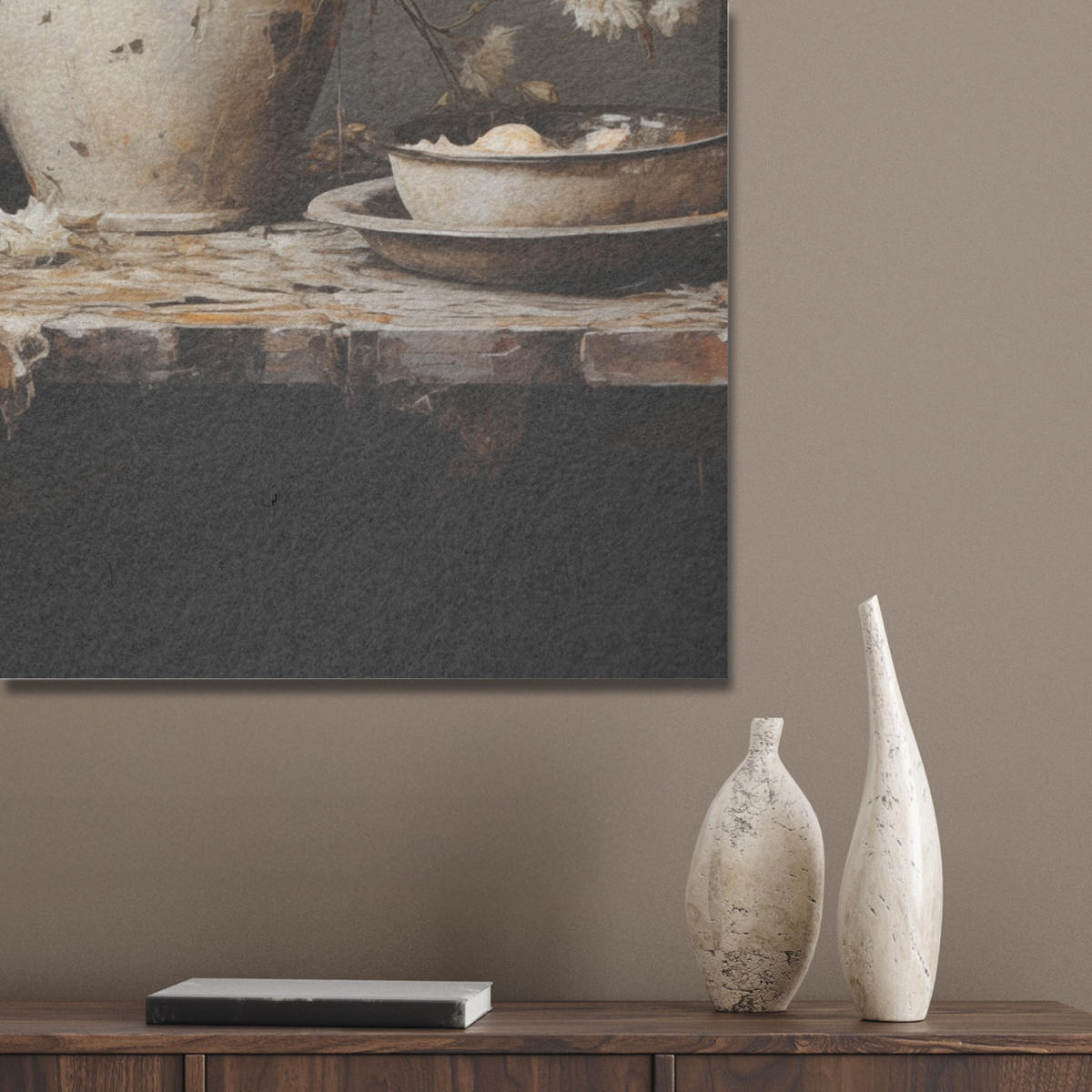 AKUSTICKÝ OBRAZ Zátišie - Kvety - Kytica - Váza - Víno 60x90 cm - čierna, plast (60/90/0.9cm) - MuchoWow
