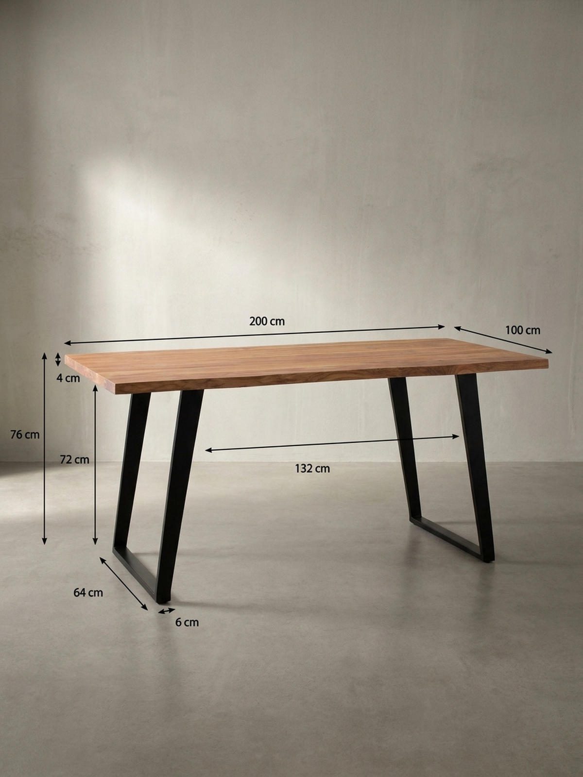 SCHREIBTISCH Massivholz Baumkante U-Gestell Handarbeit ATOLL, Goldbraun-Schwarz 200x100x76 cm - Schwarz/Braun, Holz/Metall (100/200/76cm) - KADIMA DESIGN
