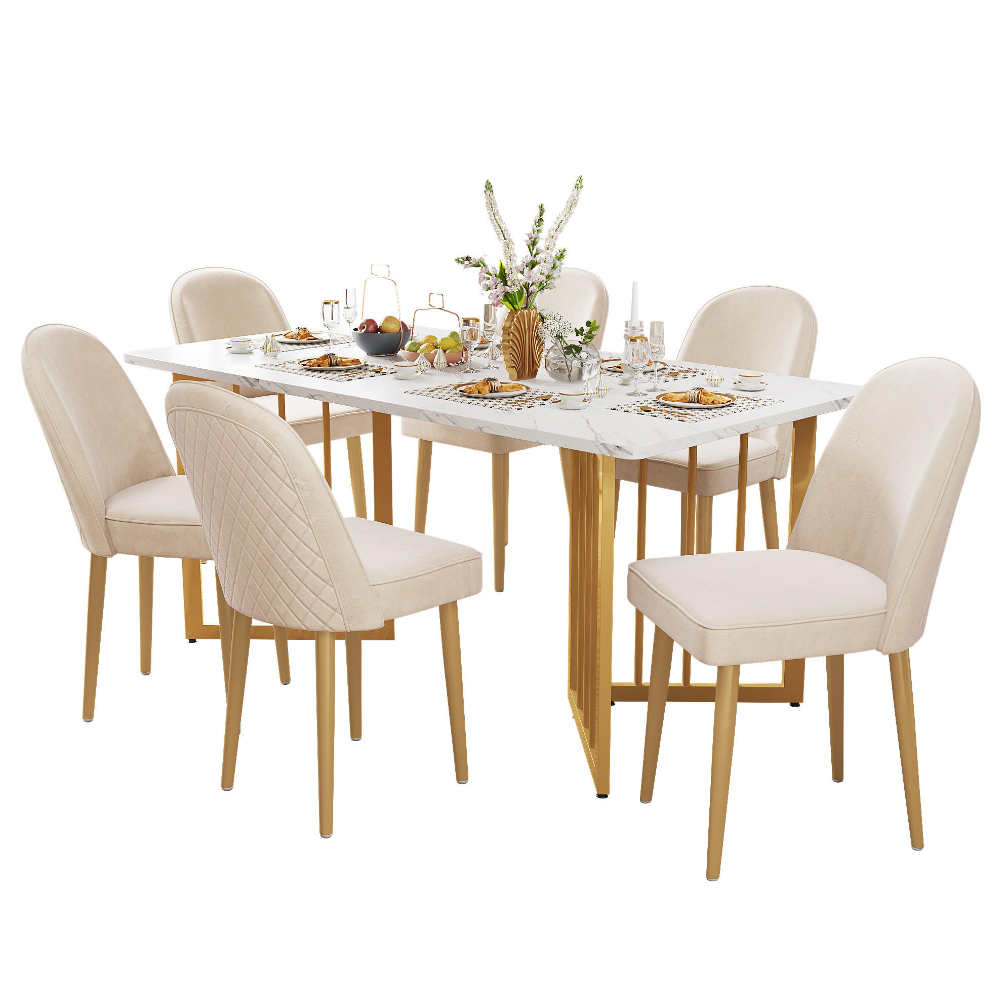 ESSZIMMERSTÜHLE ergonomisch 6er-Set 45,5 x 62 x 87,5 cm Samt Beige - Beige, Metall (62/87.5/45.6cm) - Meubliv