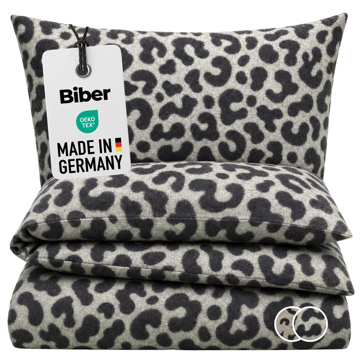 BIBER-BETTWÄSCHE 135x200 - Warmer Flanell Winter Bettbezug mit Leopard Muster - Leo Grau - Grau, Textil (135/200cm) - Carpe Sonno