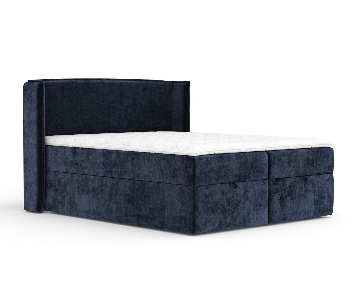 BOXBETT Passion Marineblau 200/200 cm mit Matratze und Topper - Schwarz/Dunkelblau, Holz/Holzwerkstoff (200/200cm) - Maison de Reve