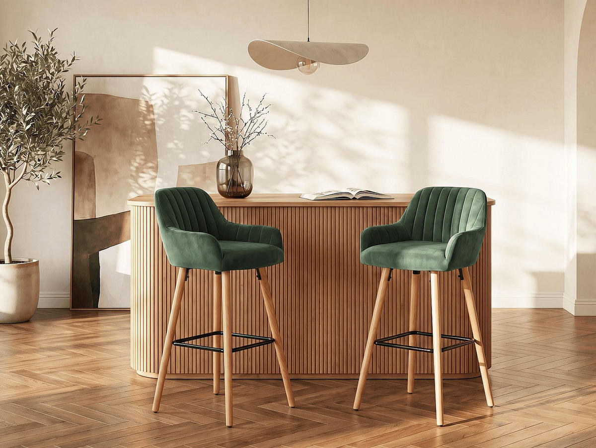 BARHOCKER - 47 cm x 52 cm - samt - smaragdgrün Eleana - Grün, Textil (47/98/52cm) - Vente-Unique